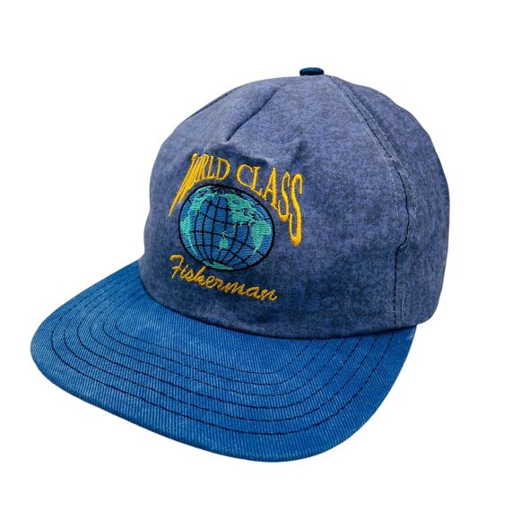 Vtg USA Made American Sportsman World Class Fisherman Snapback Hat Stone Wash - Picture 2 of 6